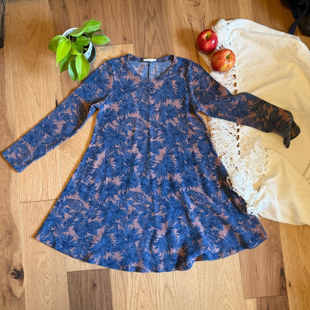 Floral Patterned Dress - Blue and Brown